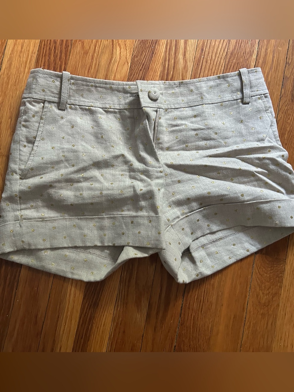 J. Crew Women's Khaki Linen Shorts with Gold Dot Detail